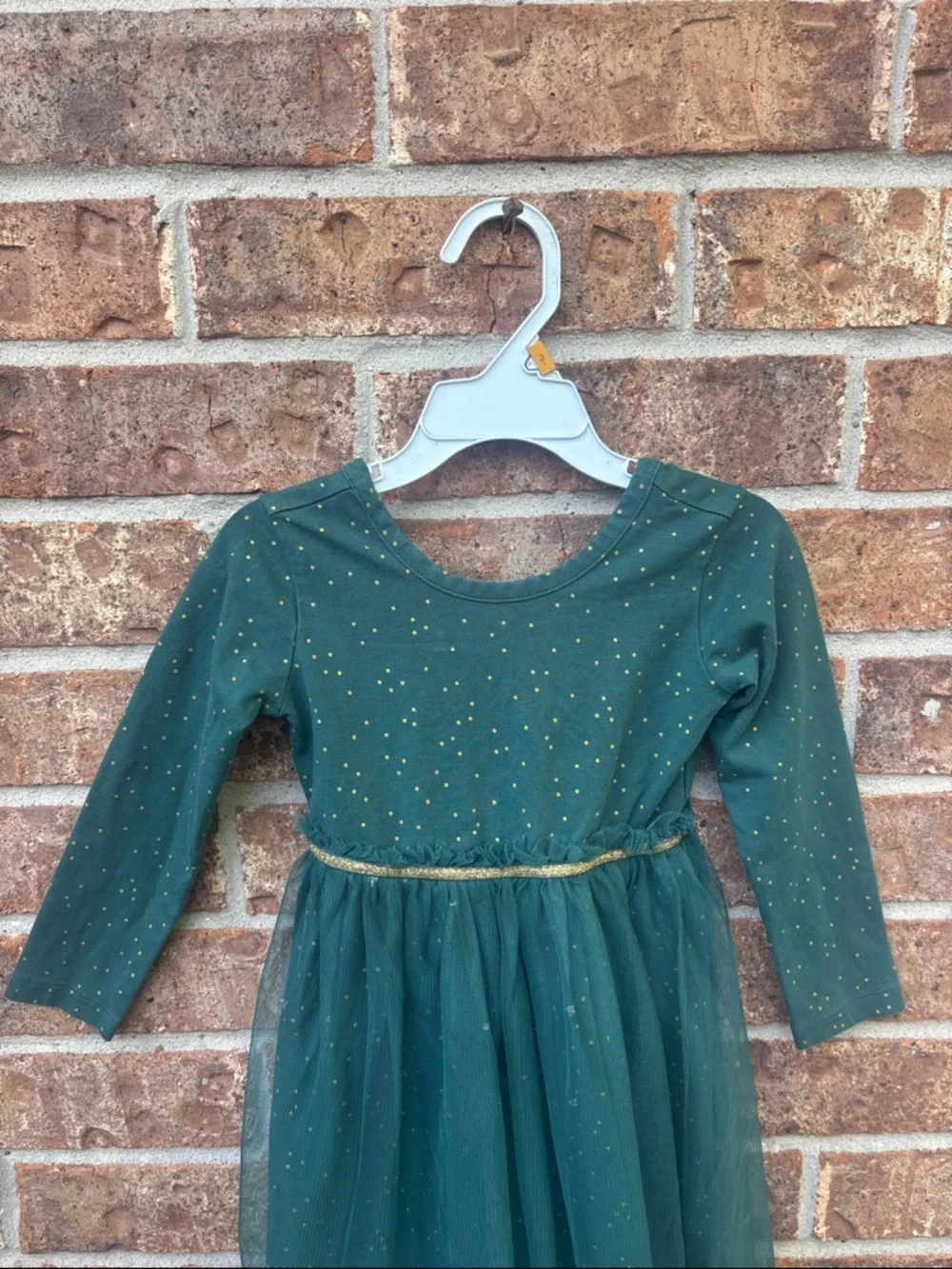 Hanna Andersson Forest Green & Gold Sparkle Tulle Dress